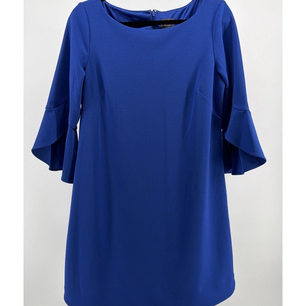 Vince Camuto Dress 12 Royal Blue 3/4 Sleeve Stretch Shift Washable Career Church